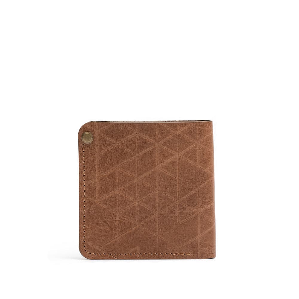 Designer AirTag wallet in light brown (camel) premium Italian leather with a vector pattern