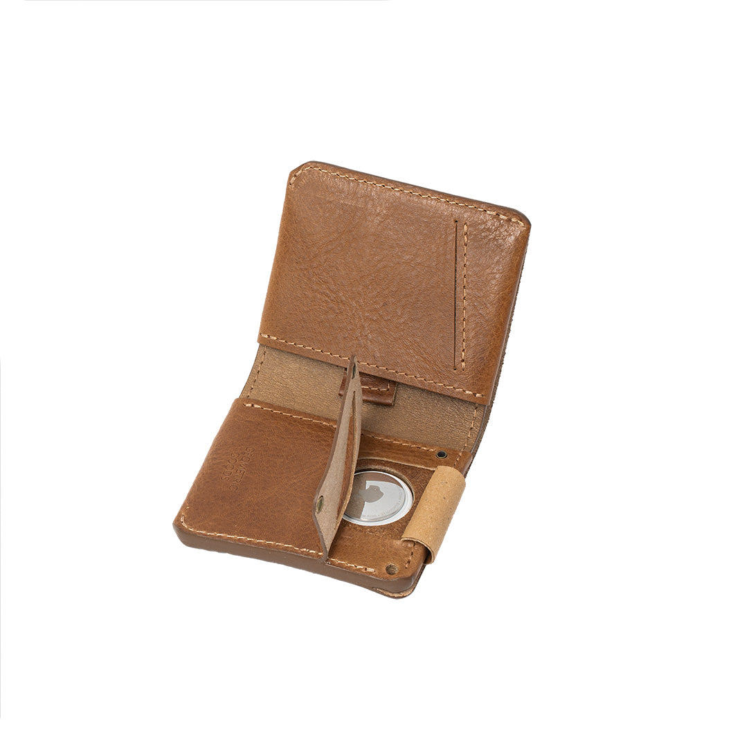 men's billfold AirTag wallet made from premium leather in brown color