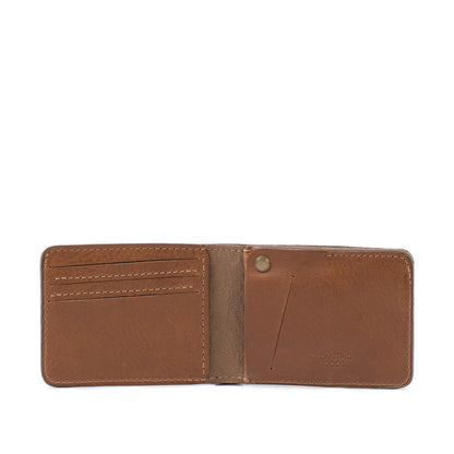 Premium brown full-grain vegetable-tanned Italian leather billfold, best AirTag wallet with hidden slot for Apple's tracking device, sleek and secure