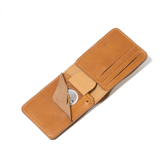 Camel light brown Italian leather smart wallet, fits U.S. dollars, compatible with Apple AirTag by Geometric Goods