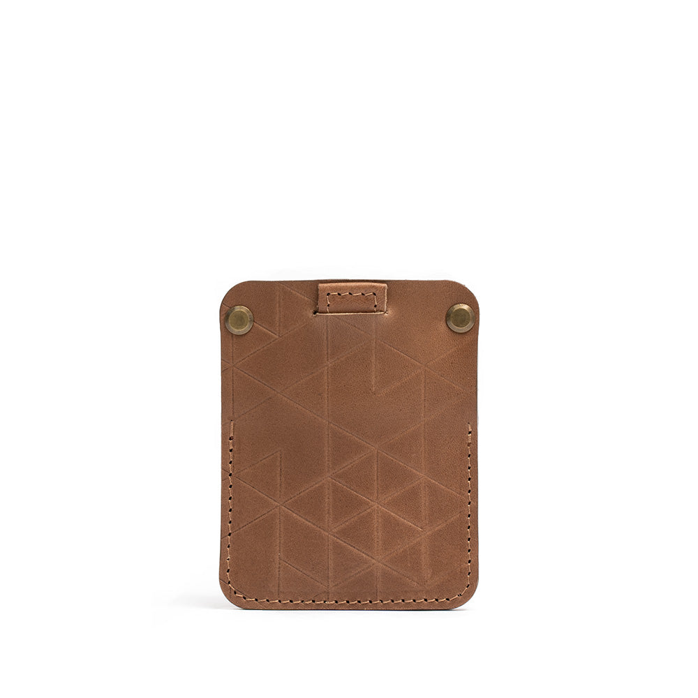 AirTag wallet card holder with hidden slot for Apple's AirTag made by Geometric Goods form premim Italian full-grain vegetable tanned leather in brown color and vectors desing