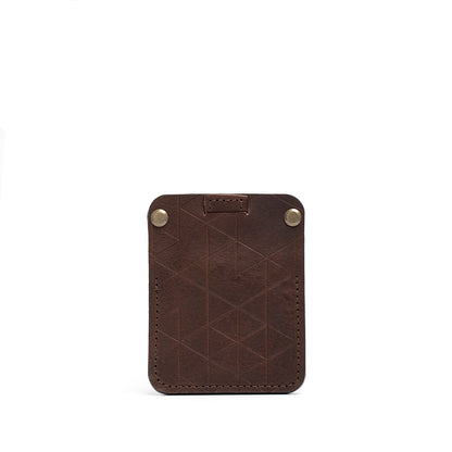AirTag wallet card holder with hidden slot for Apple's AirTag made by Geometric Goods form premim Italian full-grain vegetable tanned leather in dark brown mahogany color and vectors desing