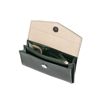 Leather wallet for woman compatible with AirTag made of green top-grain leather