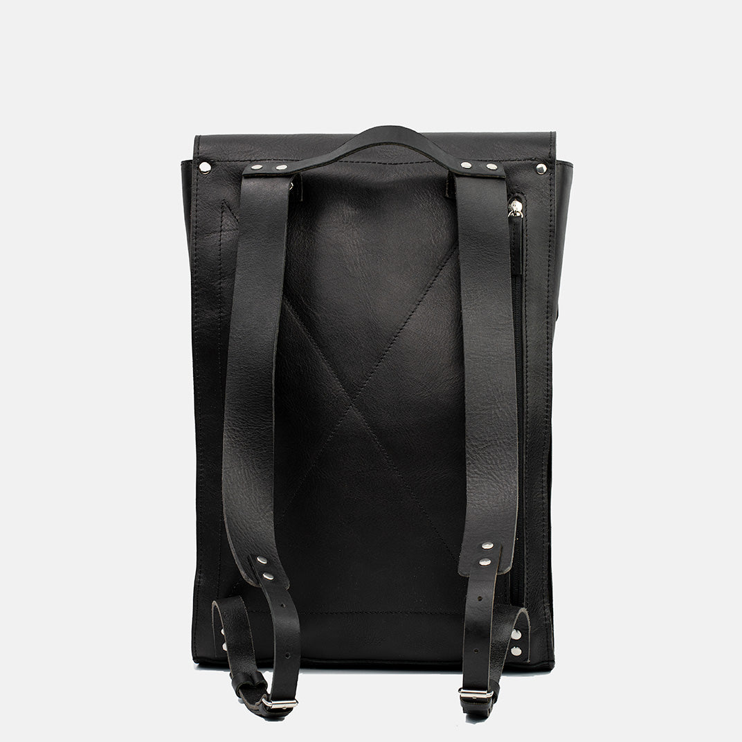 premium leather backpack for macbook made of luxury Italian leather in black color
