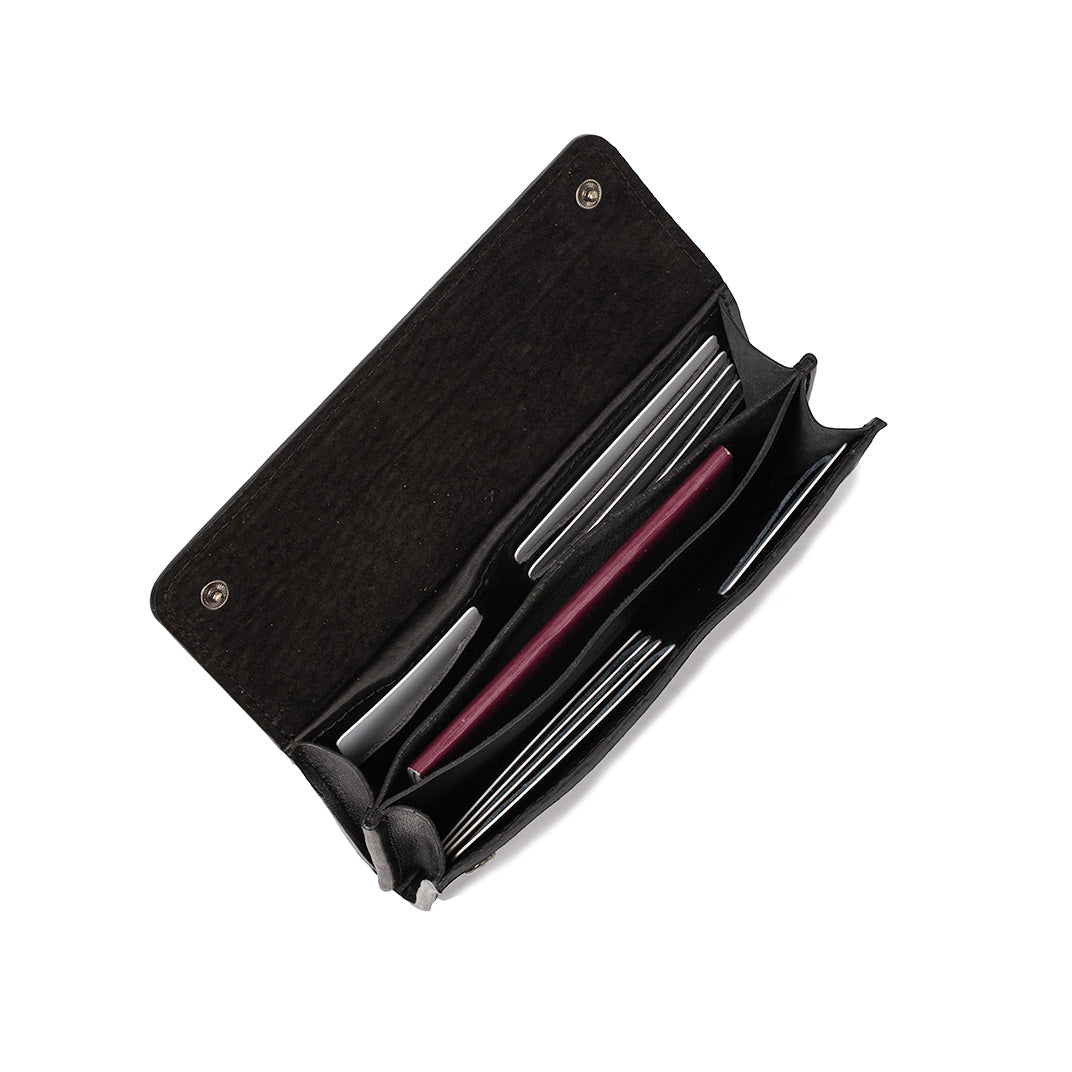 Black Leather AirTag Wallet with Filled Compartments