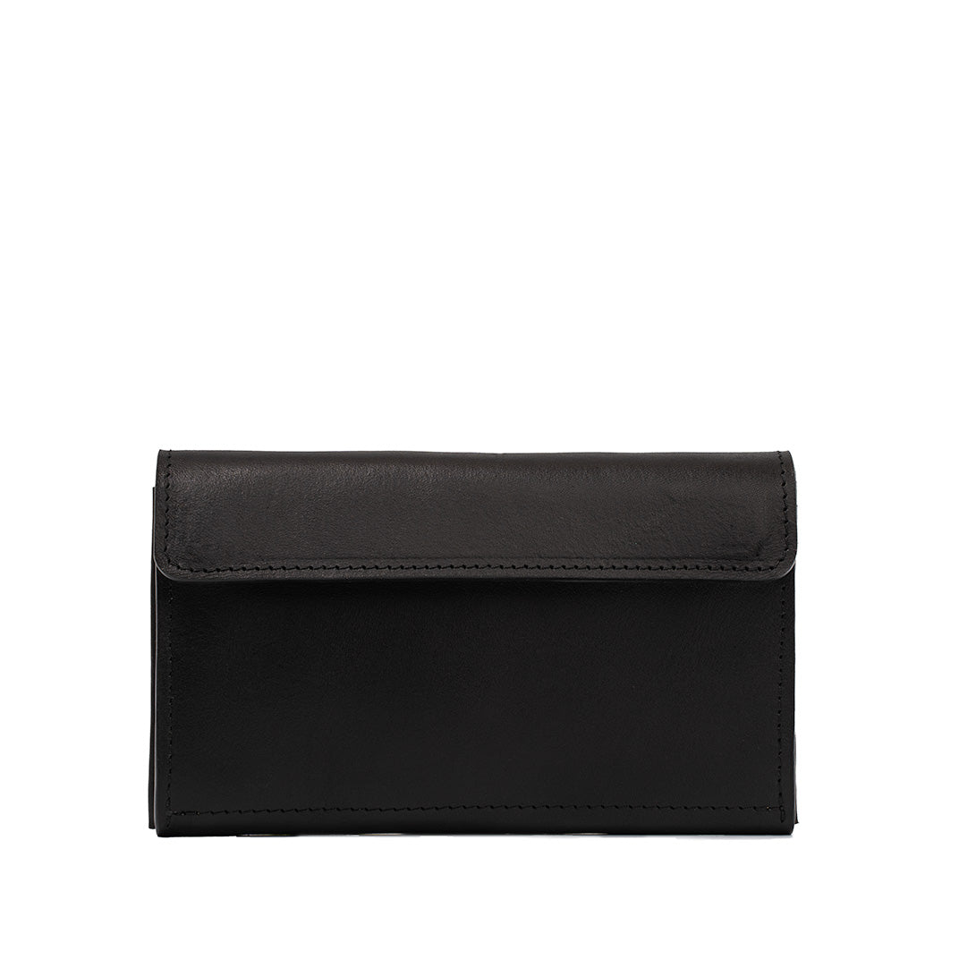 Black Leather AirTag Wallet Front View Closed