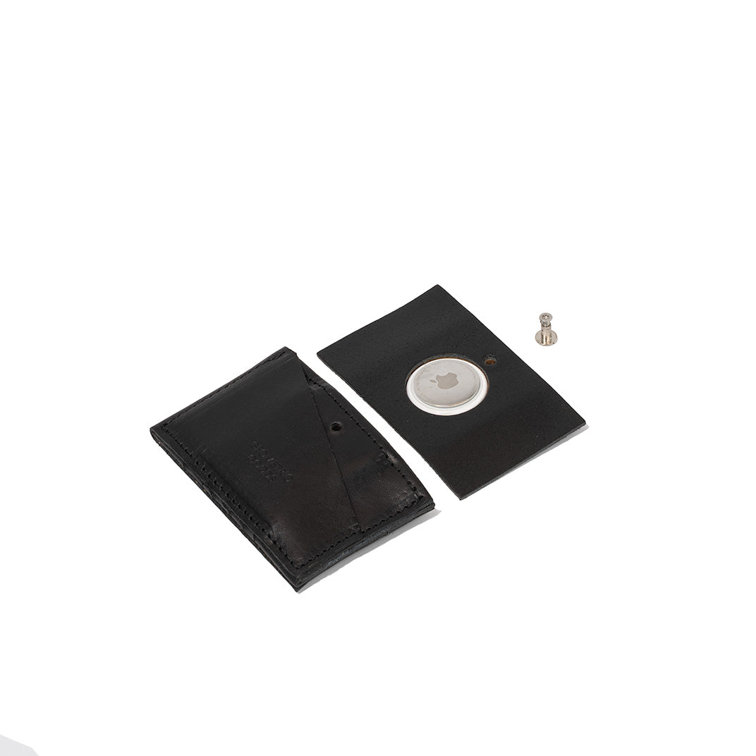 Black Leather Wallet with Invisible AirTag Slot