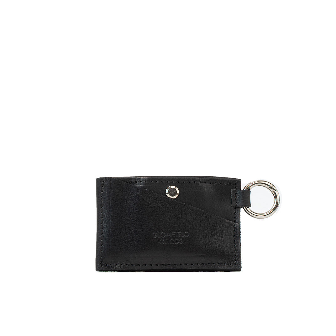 Black Leather AirTag Wallet with Ring Snap Hook for Easy Attachment