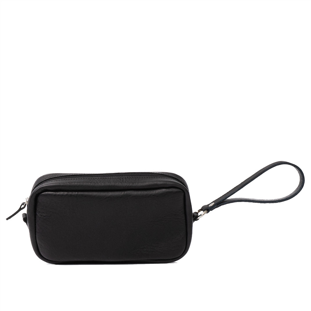 Black leather organizer bag with detachable strap feature, versatile for handheld or over-the-shoulder carrying