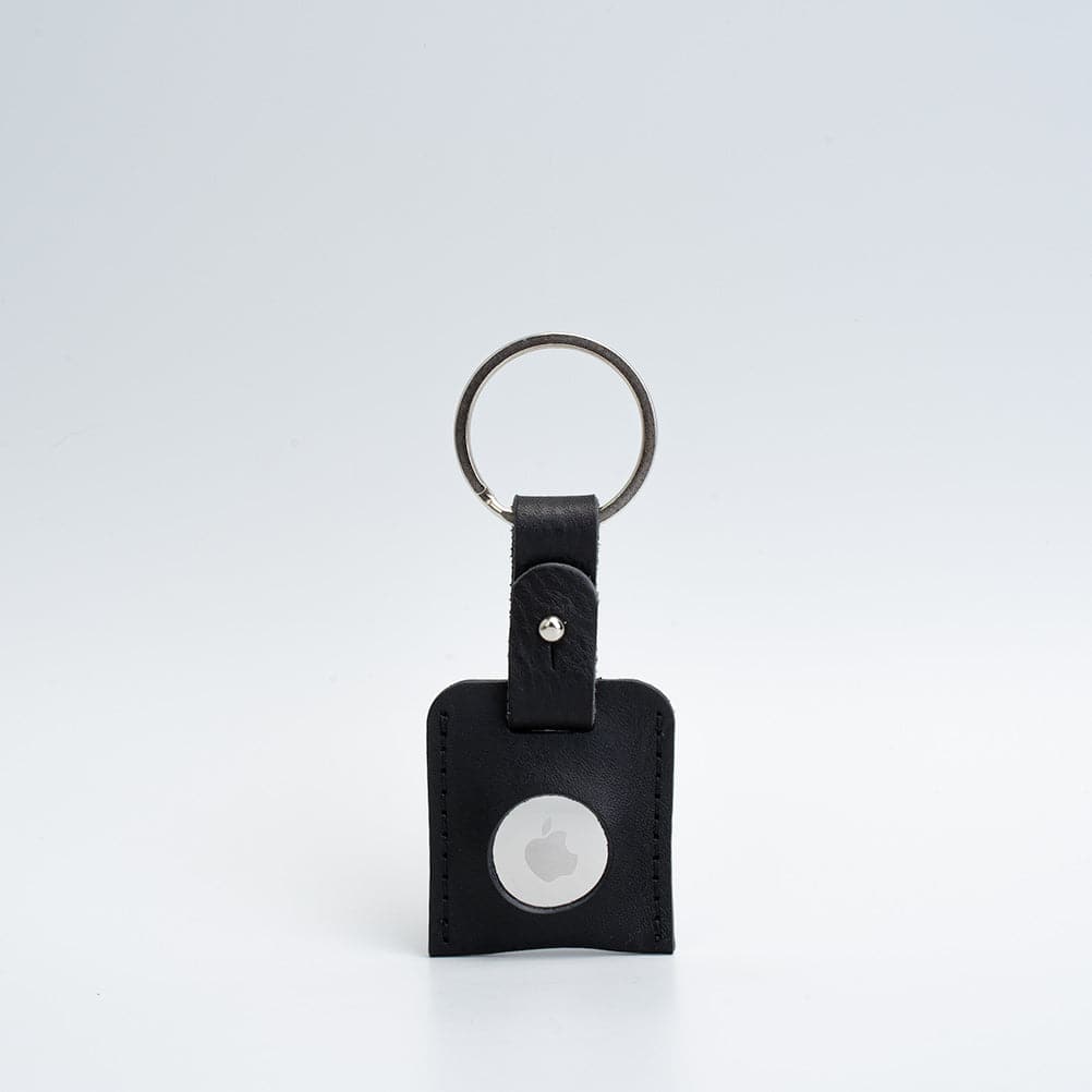 Black small full-grain leather keyring for Apple AirTag