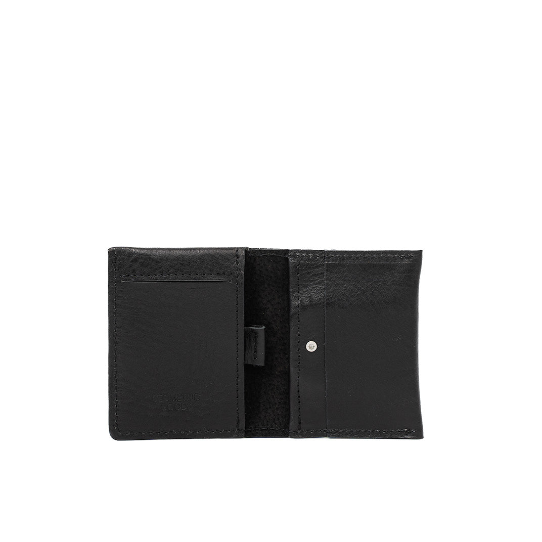 black  leather card wallet with secret airtag pocket
