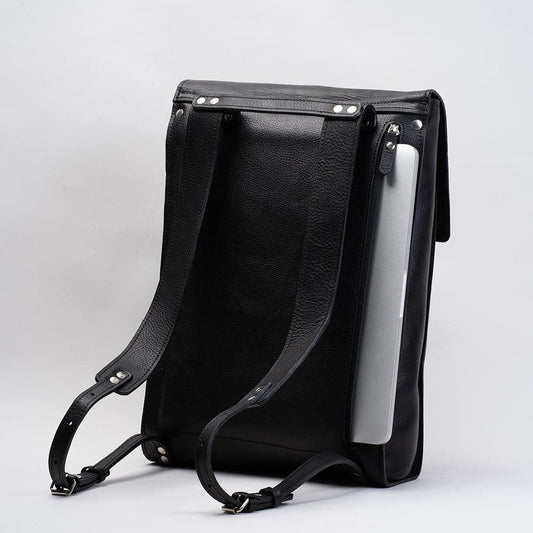 black leather laptop backpack