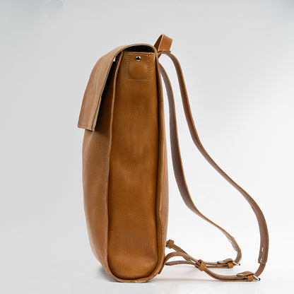 camel leather backpack minimalist with laptop compartment