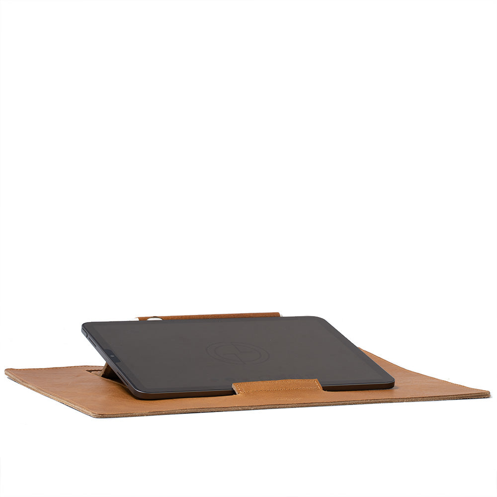 leather Smart Desk Mat for iPad made by Geometric Goods from superior Italian leather in camel color