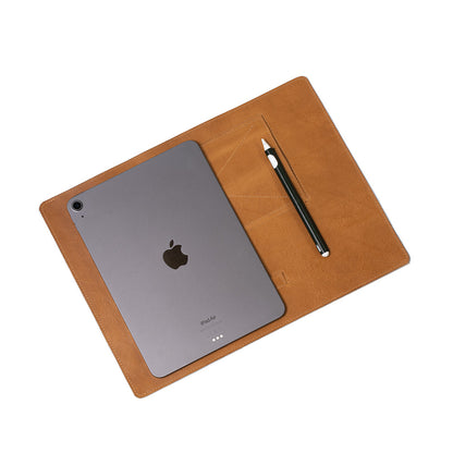 Camel light brown color Leather Desktop Mat for iPad by Geometric Goods, photo with iPad and Apple Pencil