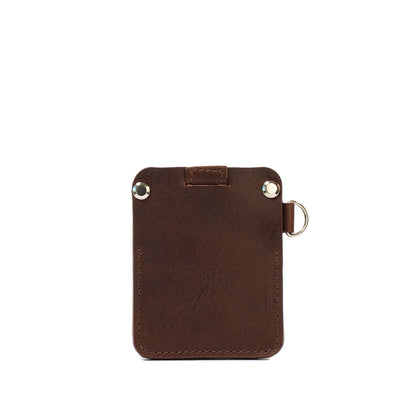 Minimalist AirTag wallet with keychain ring in dark brown mahogany