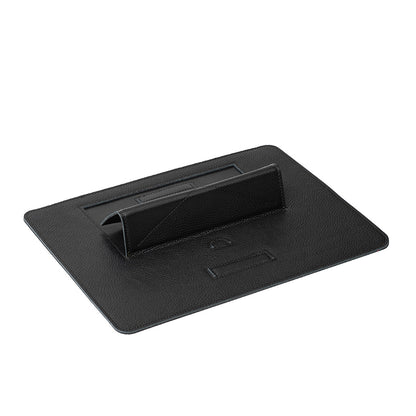 Desktop iPad holder in black Italian leather – elegant tablet dock with five adjustable positions