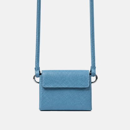 Blue DUO Sleeve 1.0 in Italian pebbled leather with matching shoulder strap