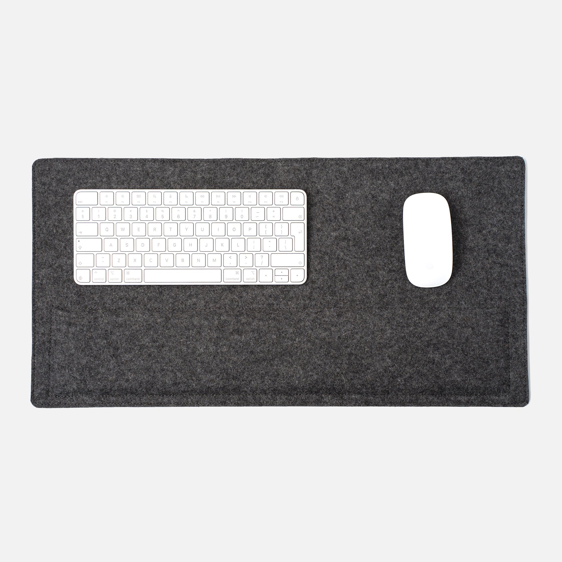 Gray felt desk mat with padded wrist support