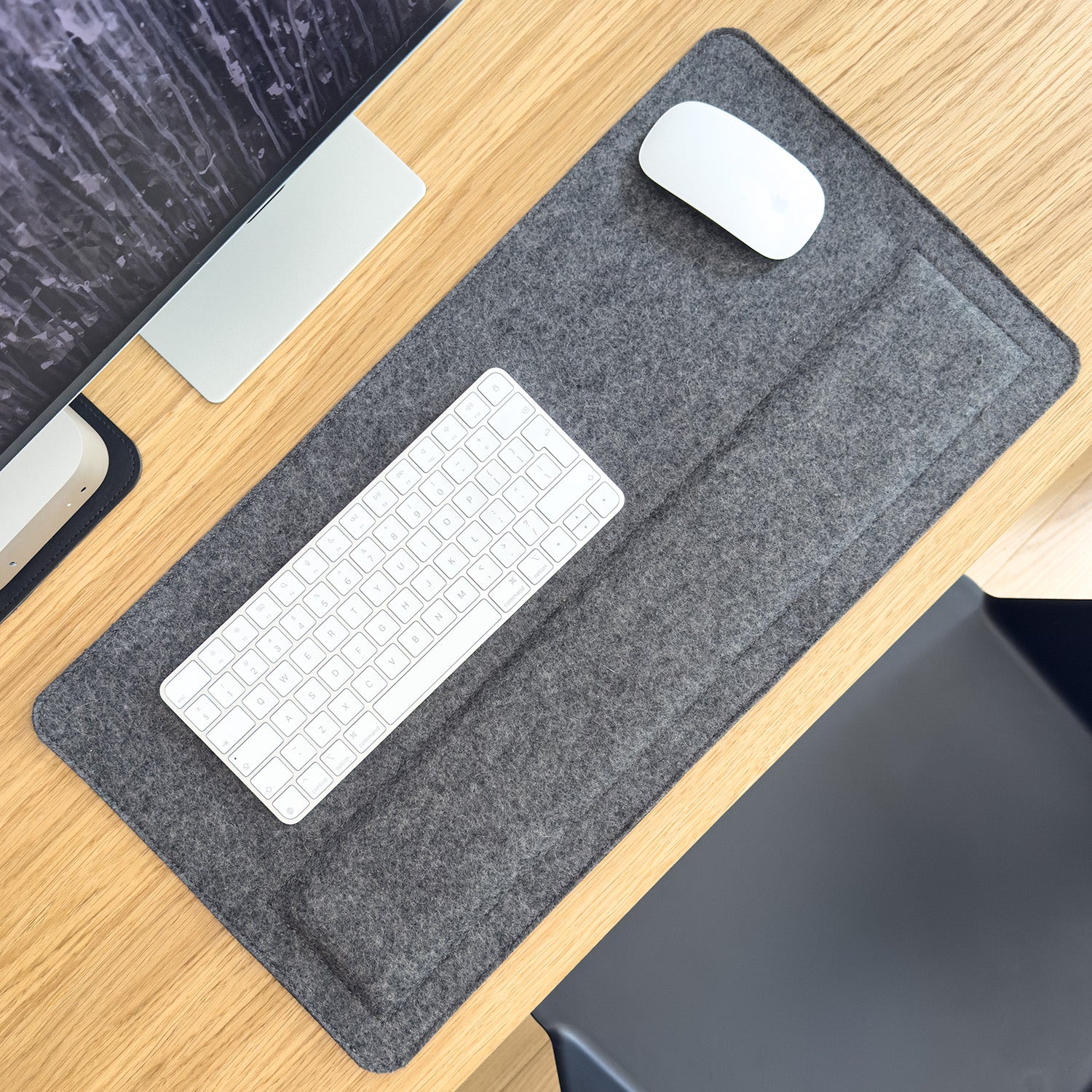 Wool felt desk mat with built-in wrist support – premium workspace upgrade for comfort, Mac setup, and productivity