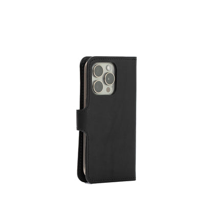 folio case for iPhone 16 fro Max in black leather color back view