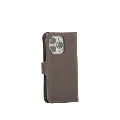 Folio case for iPhone 16 Pro Max in gray leather color