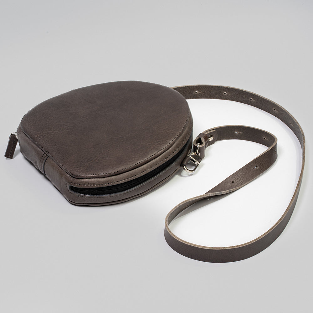 Crossbody Case for AirPods Max in gray color made from premium italian leather by Geometric Goods