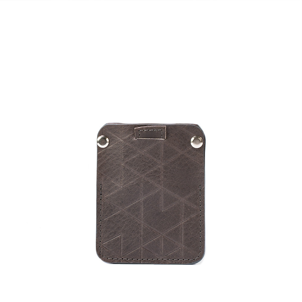 Gray Leather AirTag Card Wallet with Vectors Carved Design