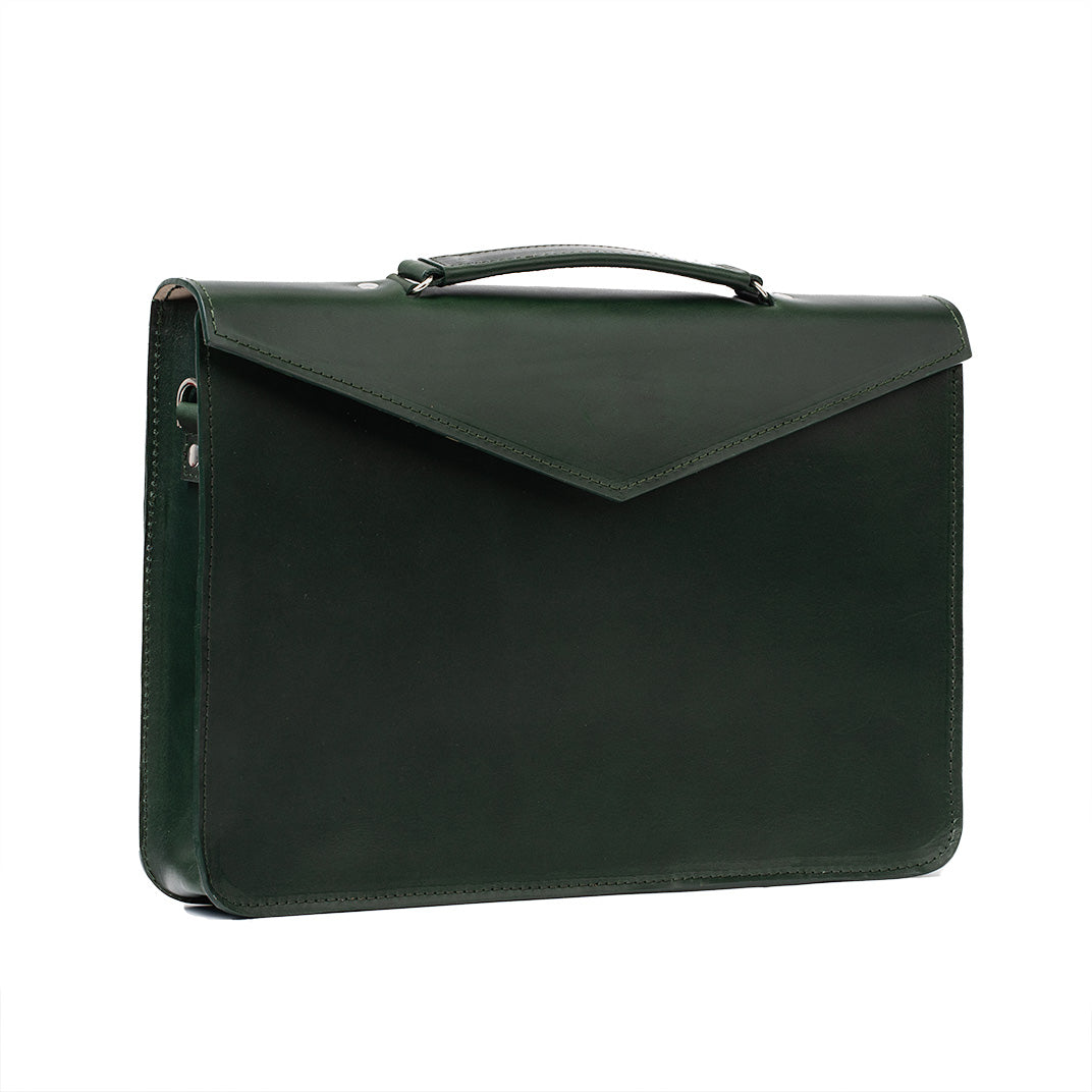 Elegant green ladies leather briefcase, perfect as a laptop womens bag, featuring spacious compartments and sleek design