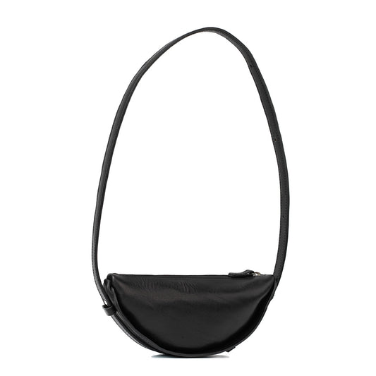 houlder bag designed as a half moon bag, showcasing a sleek black leather crescent bag ideal for stylish everyday carry