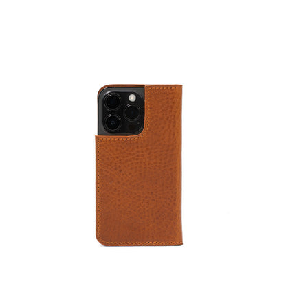 iPhone 14 Pro MagSafe folio case the minimalist 3.0 made by Geometric Goods in tan cognac brown color