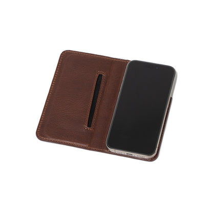Flip case with MagSafe for iPhone 15 Plus - The Minimalist 3.0, made by Geometric Goods in dark brown (mahogany) color