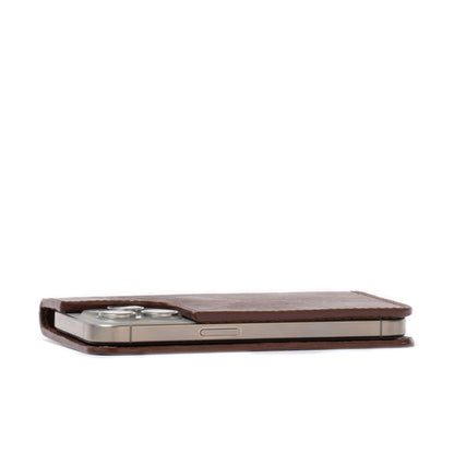 Flip case with MagSafe for iPhone 15 Pro - The Minimalist 3.0, made by Geometric Goods in dark brown (mahogany) color