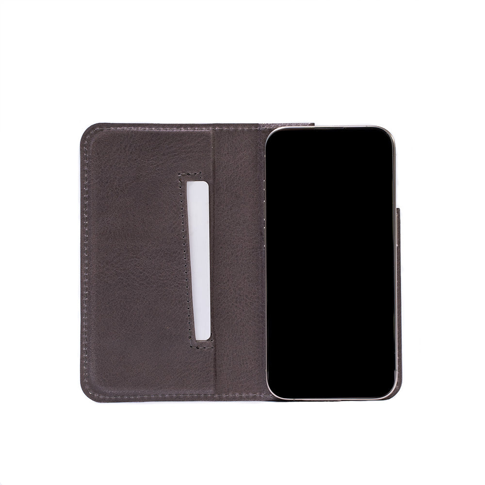 iPhone 15 Pro Max MagSafe flip-case The Minimalist 3.0 made by Geometric Goods in gray color