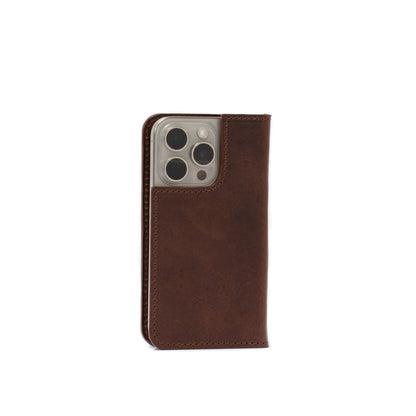 Folio case with MagSafe ring for iPhone 15 Pro - The Minimalist 3.0, made by Geometric Goods in dark brown (mahogany) color