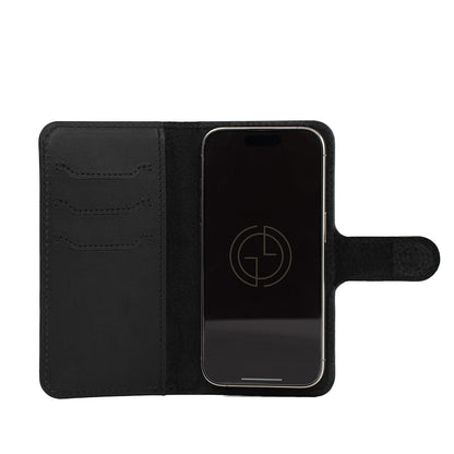 iphone 16 pro folio case black leather color unfolded view