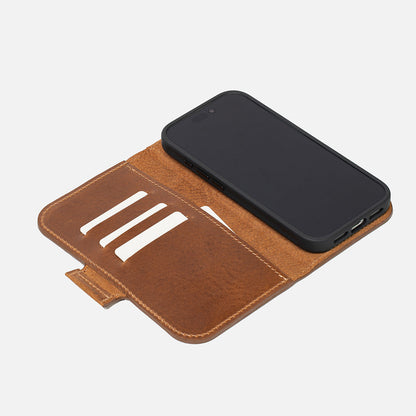 Open brown Classic 5.1 folio wallet with three card slots for iPhone 18 Pro and Pro Max