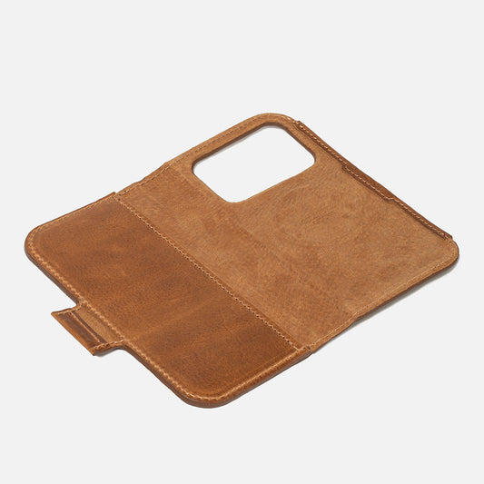 Open brown leather Classic 5.1 MagSafe folio wallet for iPhone 18 Pro and Pro Max