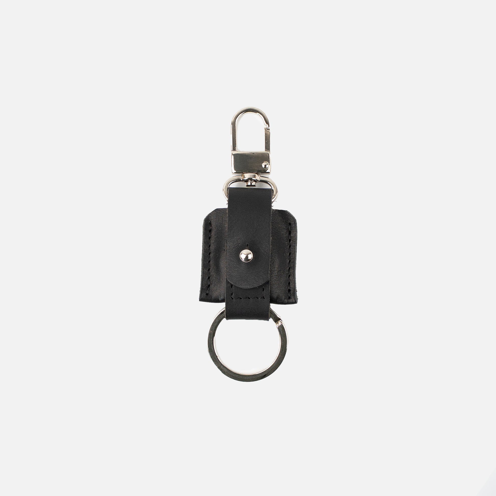 Leather AirTag keychain with snap hook and keyring, product detail