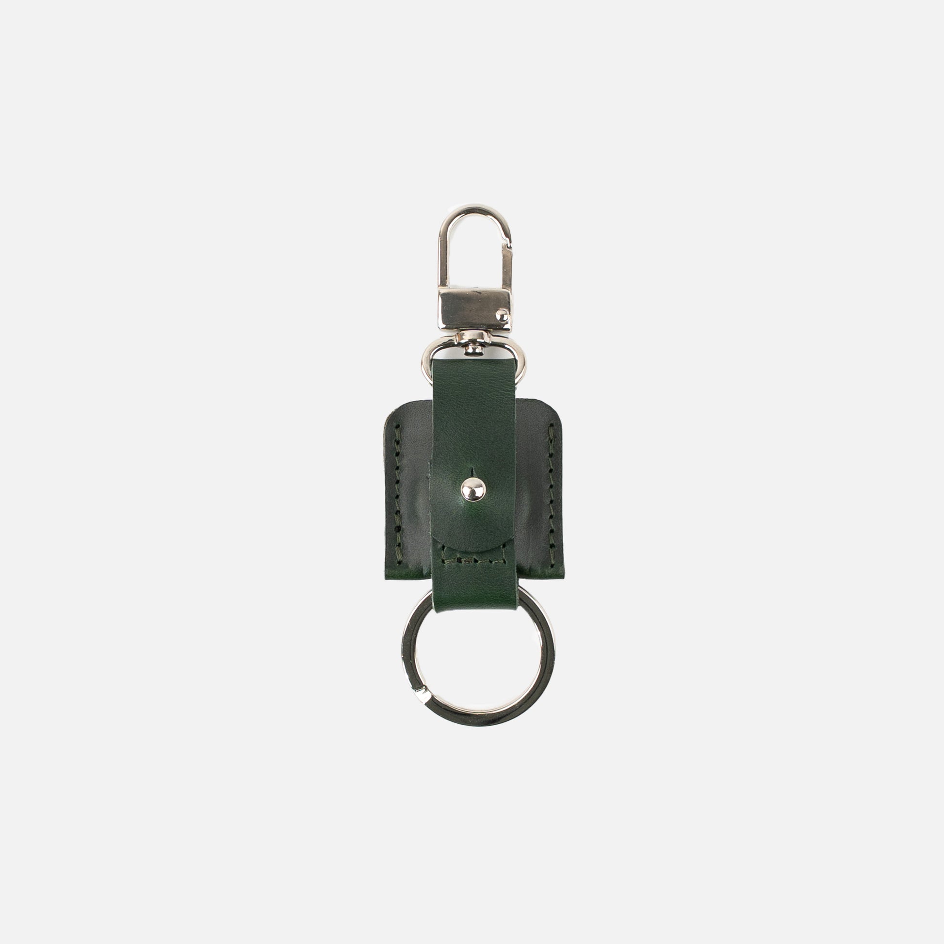 Leather AirTag keychain with snap hook and keyring, product detail