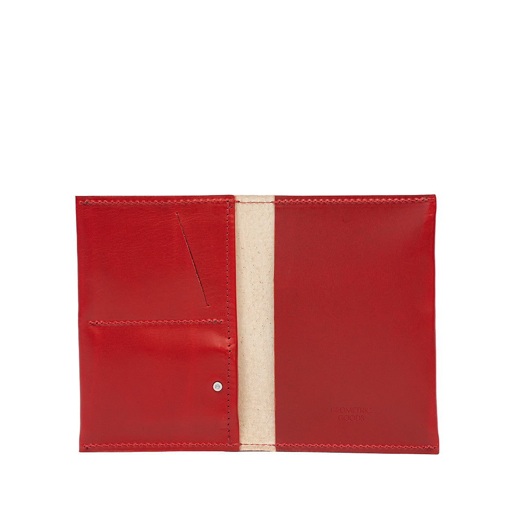Leather AirTag passport holder 2.0 in red color designed for travel convenience