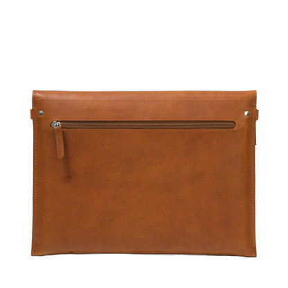 Best mens sleeve case bag for iPad Pro 12.9 inch cognac brown tan color with adjustable strap made from premium Italian leather