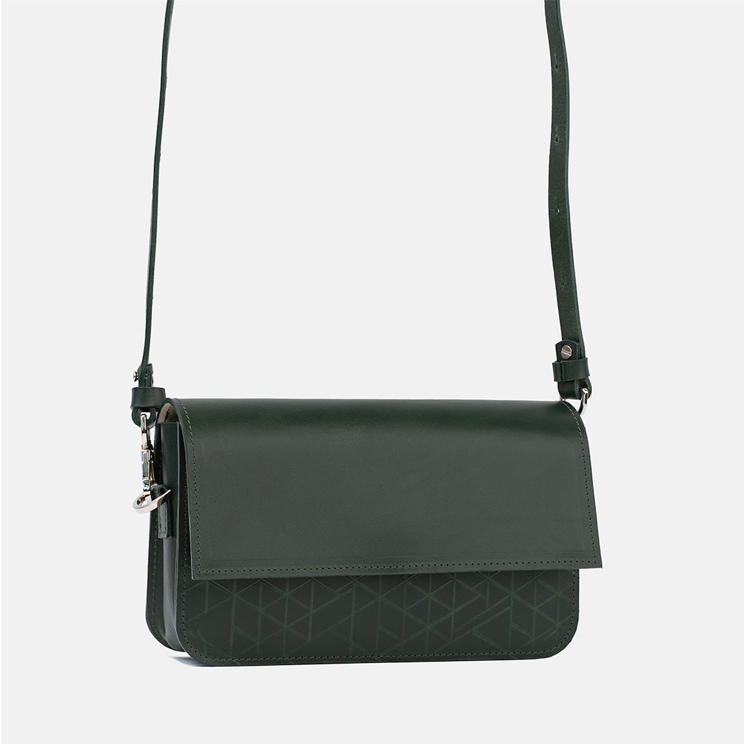 Leather Shoulder Bag - Curie (Green Vectors)