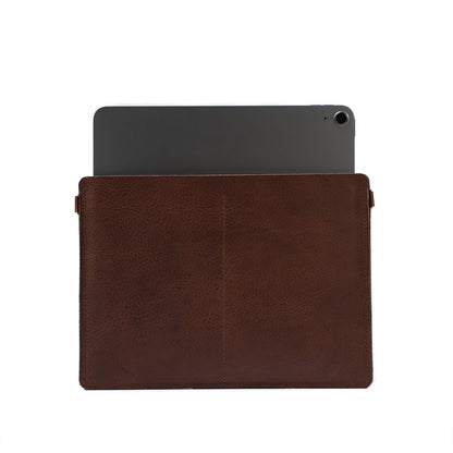 The minimalist 4.0 - leather sleeve for iPad Pro 12.9 with adjustable strap in dark brown chocolate brown mahogany color