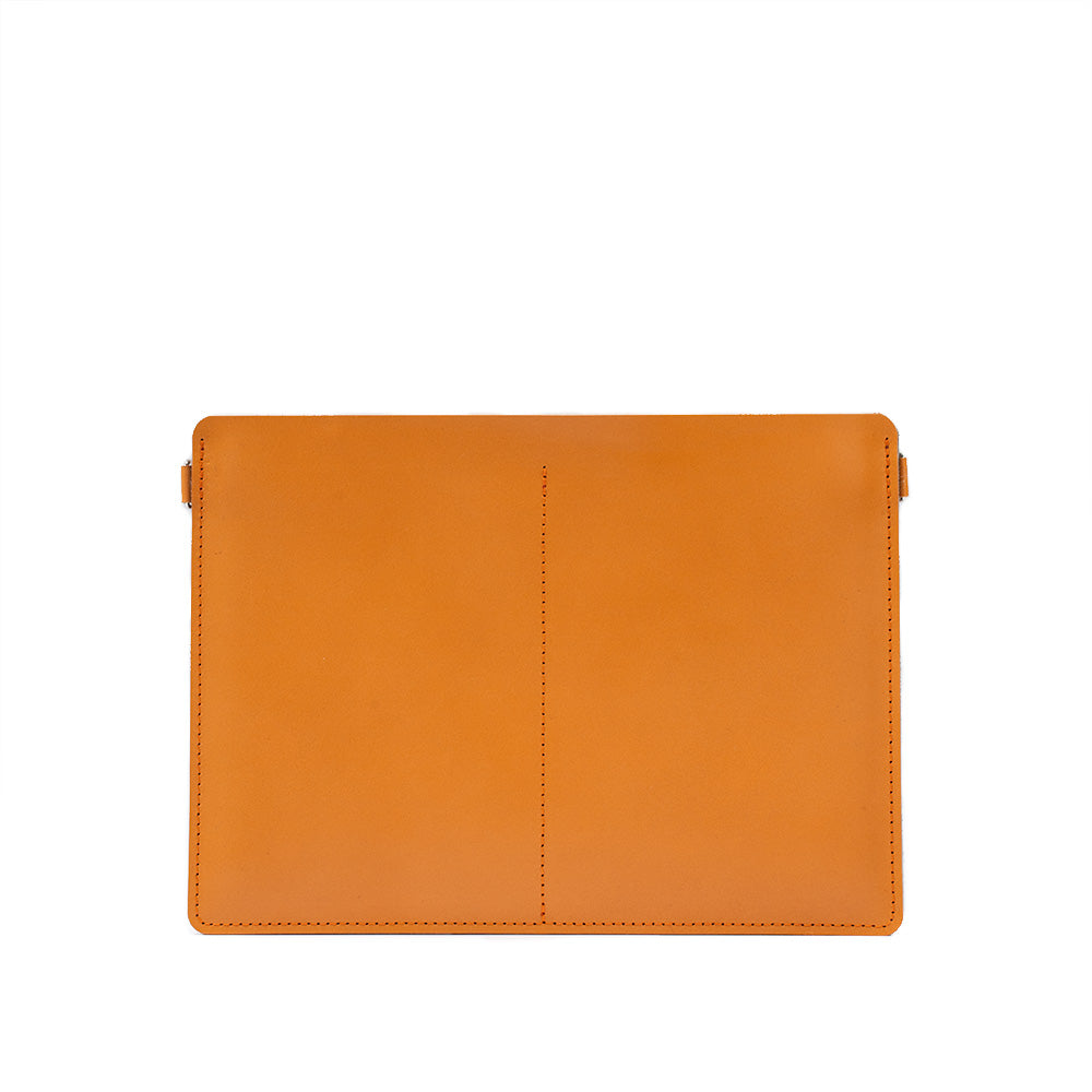 The minimalist 4.0 - leather sleeve for iPad Pro with adjustable strap in orange deep safforn color