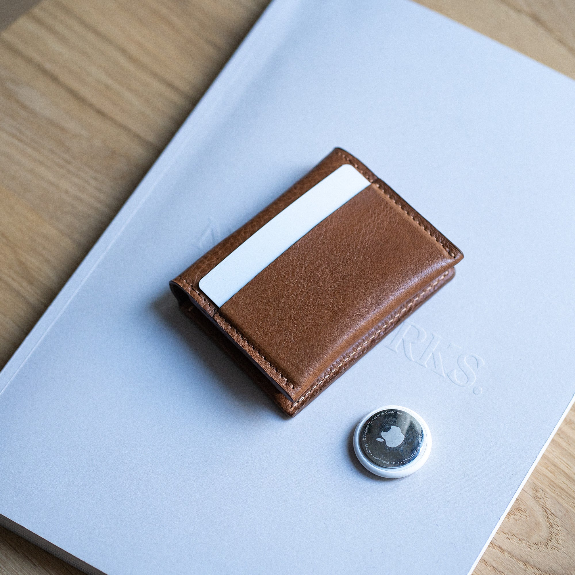 leather wallet for men with airtag brown full-grain leather