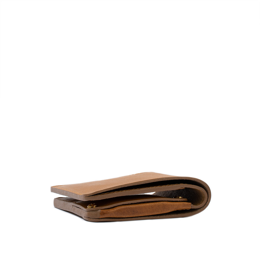 leather airtag billfold leather wallet in camel color