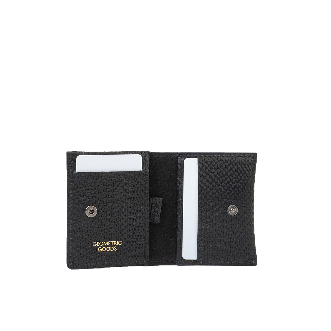 Luxury AirTag wallet cardholder made from premium black Snake print leather