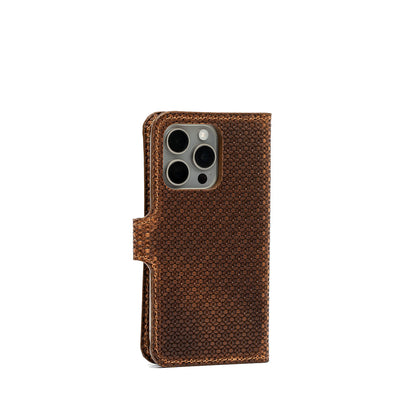 Back view of luxury leather folio case for iPhone 16 Pro Max