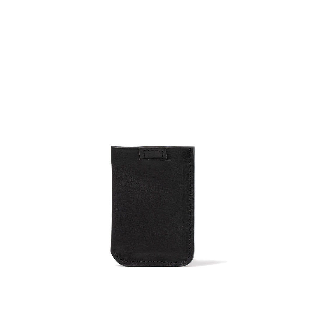 Leather MagSafe wallet that holds 4-6 cards, stylish and functional design in black color